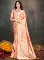 Cotton Silk Peach Pink Party Wear Weaving Saree